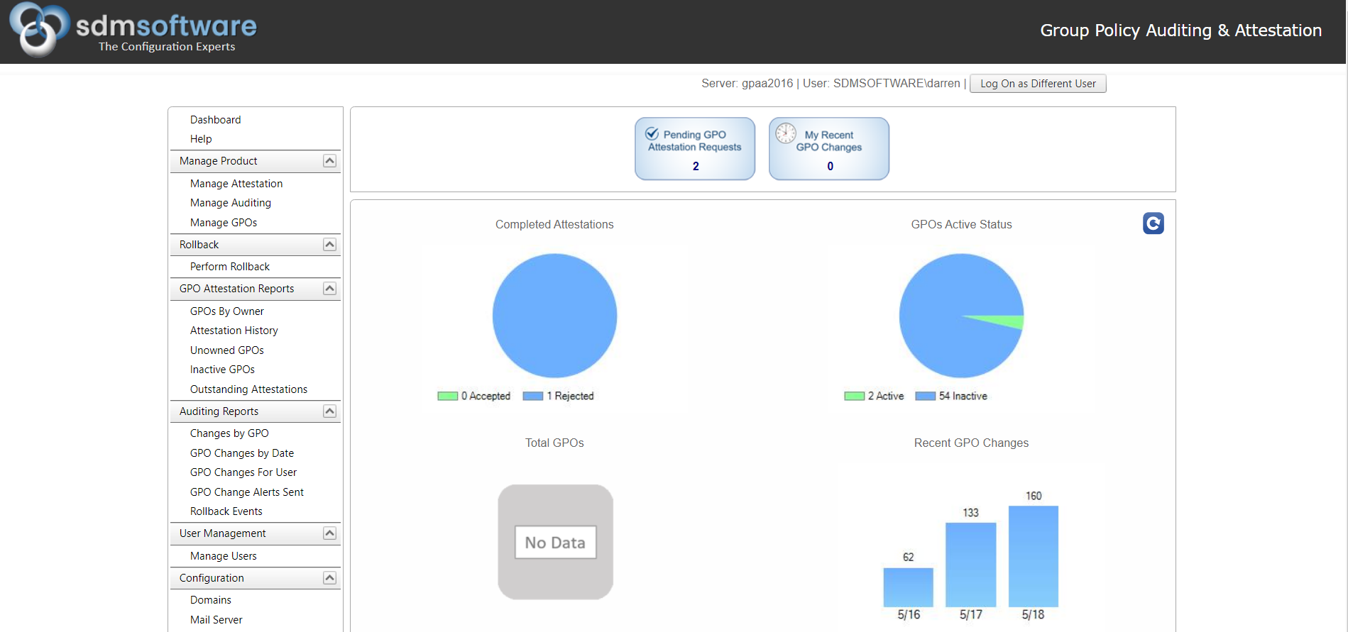 Governança de Configuração para Group Policy e Intune dashboard